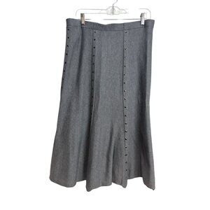 Gray Midi Skirt Studded NY Collection Womens Large Stretch Textured Elastic Flar